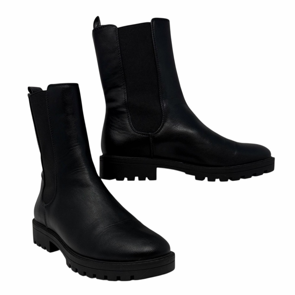Loft Black Leather Lug Sole Biker Grunge Boots size 7